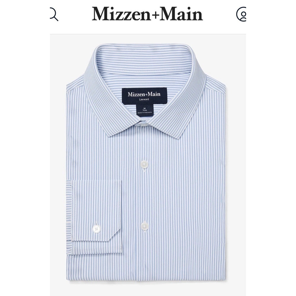 Mizzen + Main Leeward XL Trim Tall Bel Air Blue Banker Stripe Dress Shirt- New